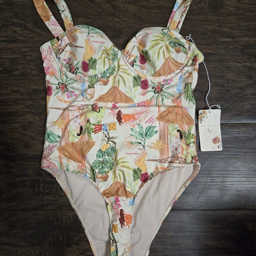 Tropical Print Women Swimsuit and Cover